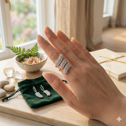 Eleganter Blatt-Ring mit Zirkonia-Kristallen ✨