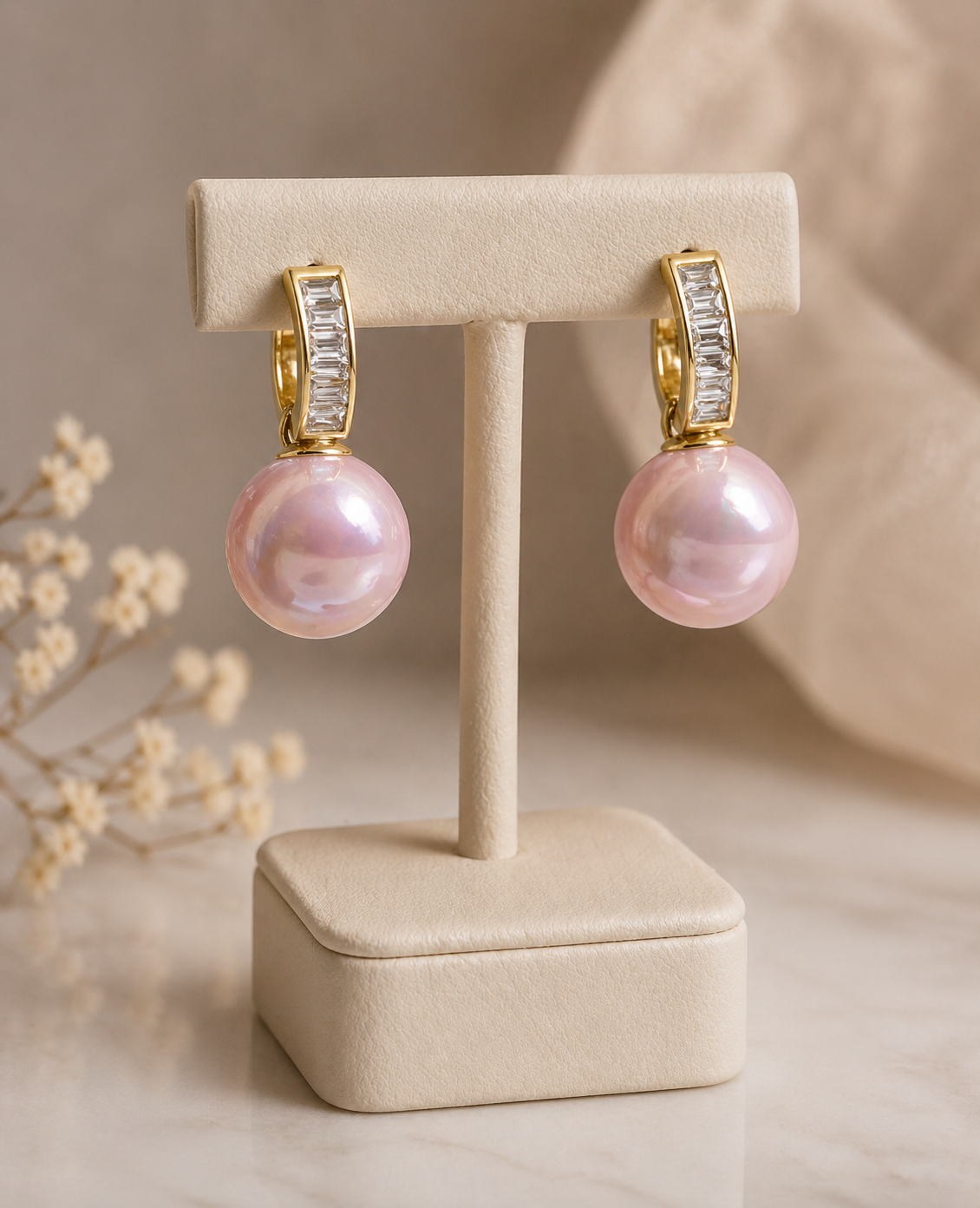 ✨ Elegante Ohrringe mit roséfarbenen Perlen und goldenen Details – zeitlos & stilvoll. 💖