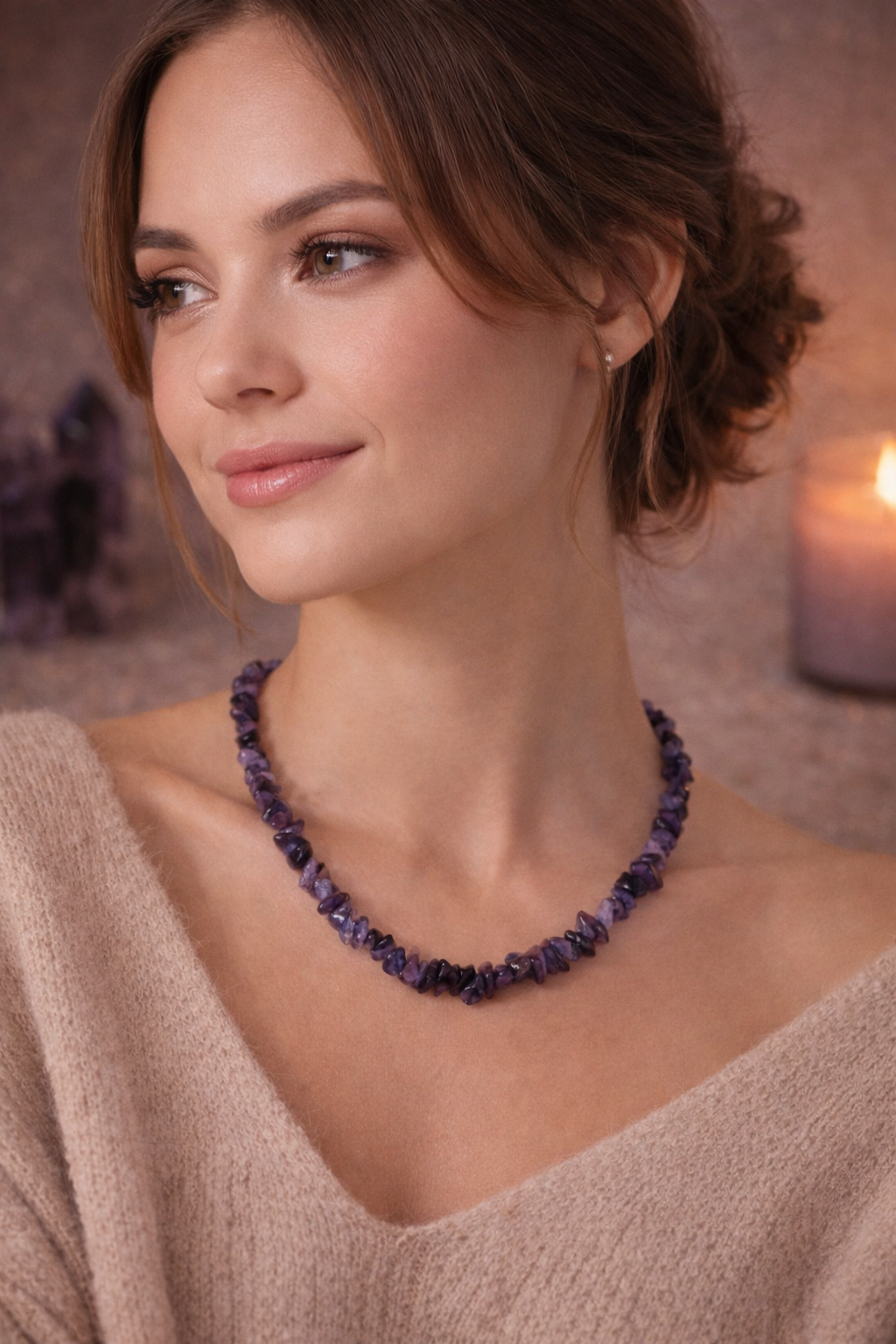 ✨️Elegante Halskette mit violetten Steinperlen Verleihen.