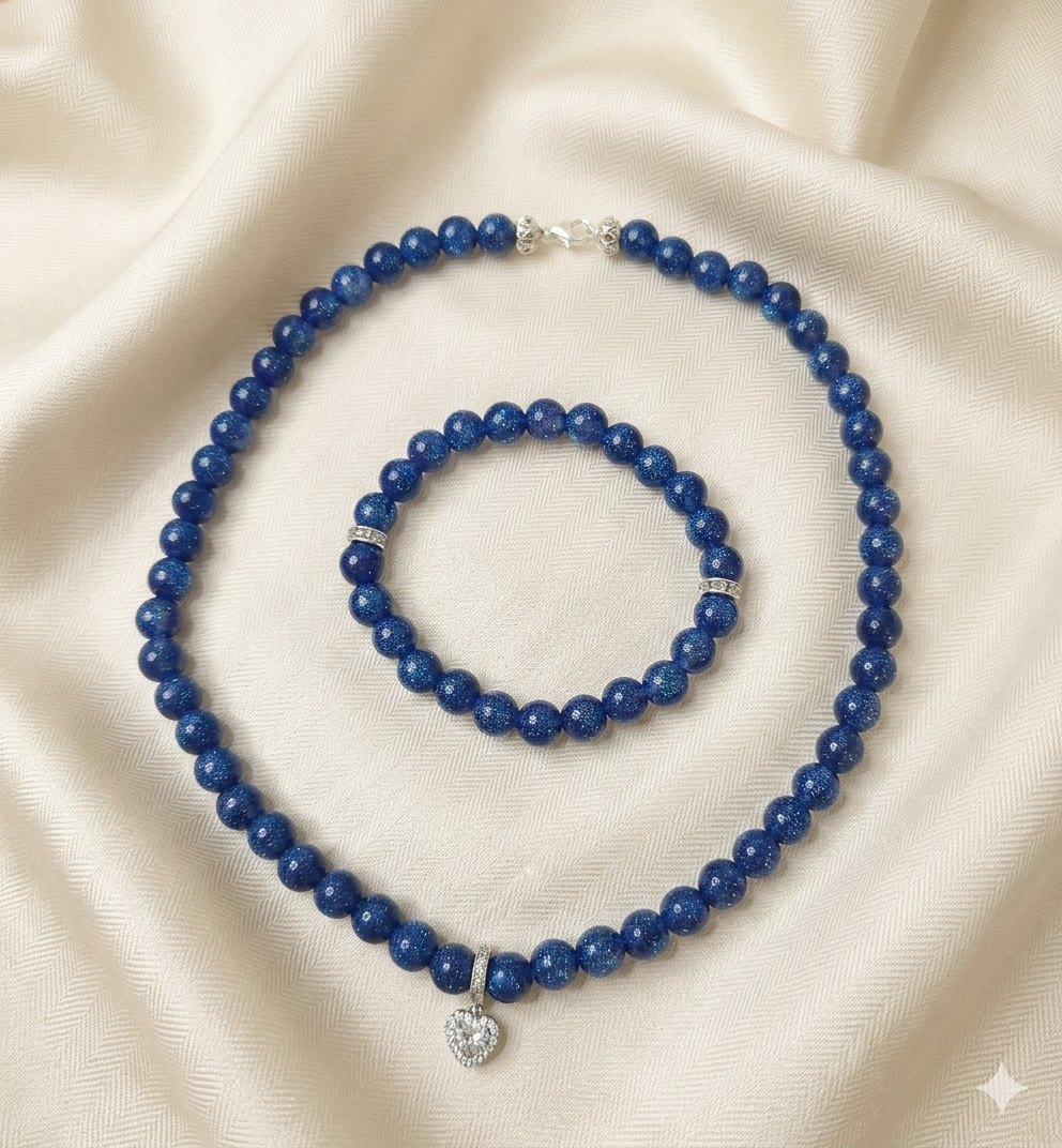 ✨️Handgefertigtes Schmuckset in elegantem Blau💙