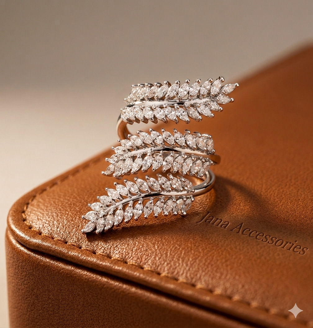 Eleganter Blatt-Ring mit Zirkonia-Kristallen ✨
